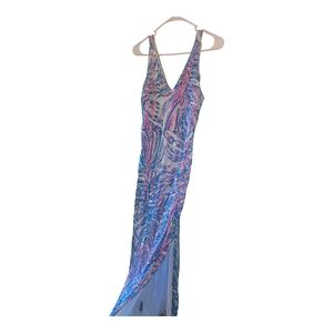 Night Way Collections Blue and Purple Sequin Prom Gown